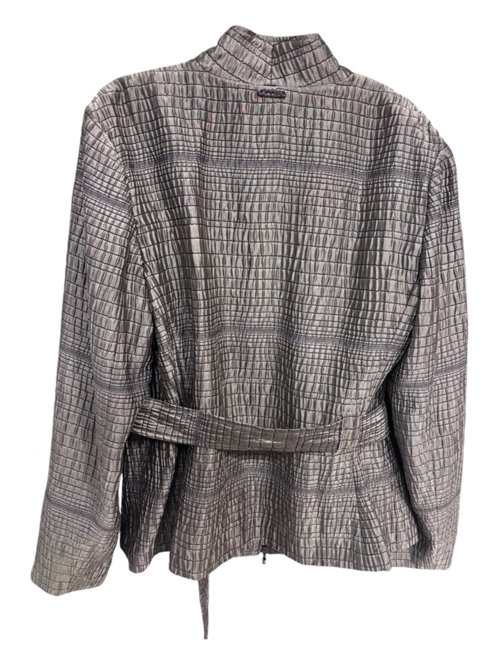 NWT St John Sport Sheen Taupe Textured Spring Coat w Raccoon Fur Collar XL (L) - Picture 6 of 12